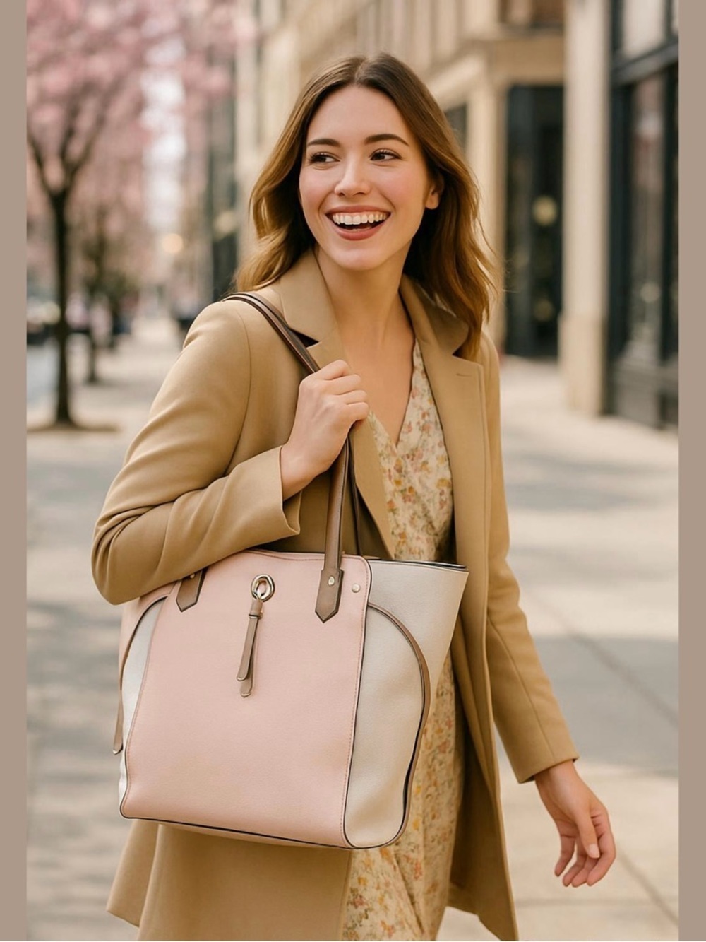 Kate Spade Marti Large Color Block Pebble Leather Tote Bag